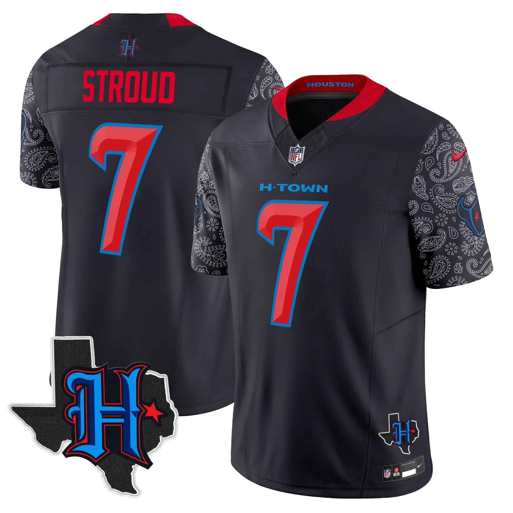 Men Houston Texans #7 Stroud Black 2024 Nike Texas Patch Vapor Limited NFL Jersey